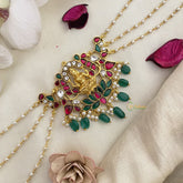 Vriksham Lakshmi With Lotus Kundan Jadau Sheeshphool-Red Green-Green Bead-J2776